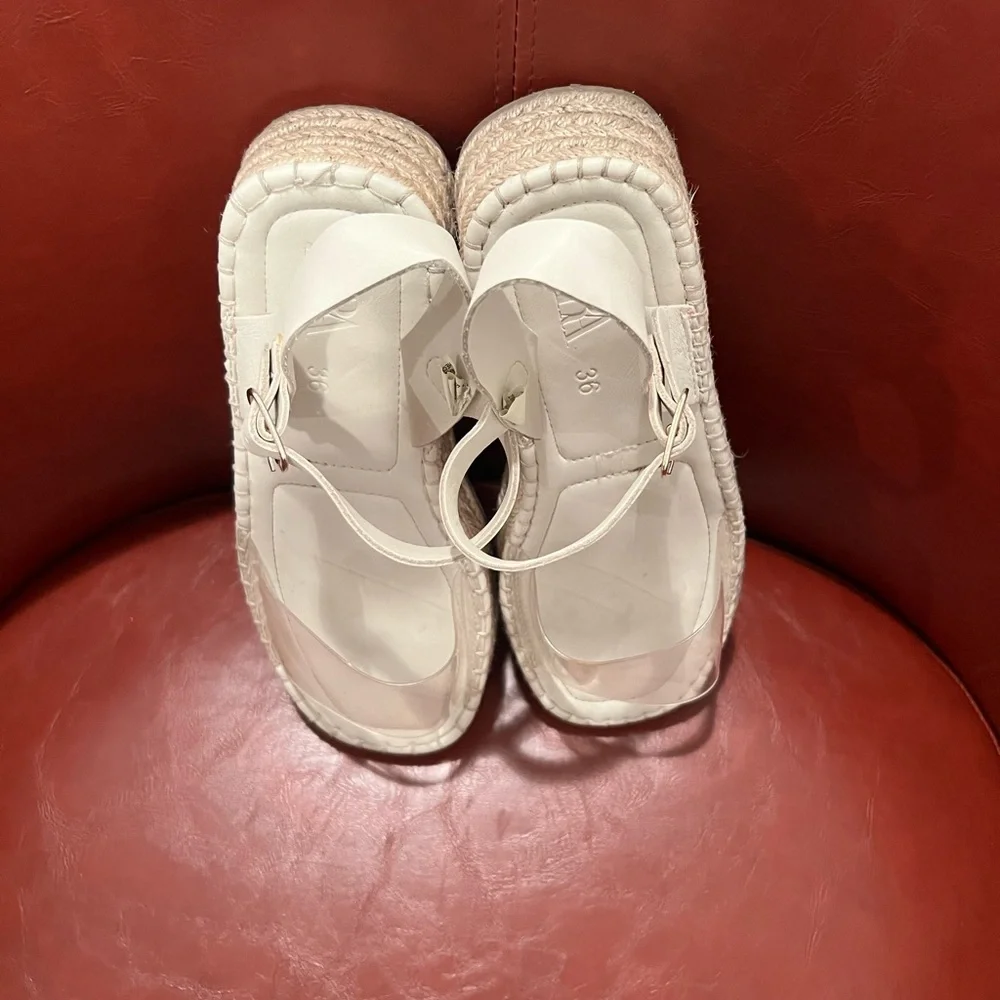 ZARA women beige espadrilles sandals/size 6 - Picture 5 of 14